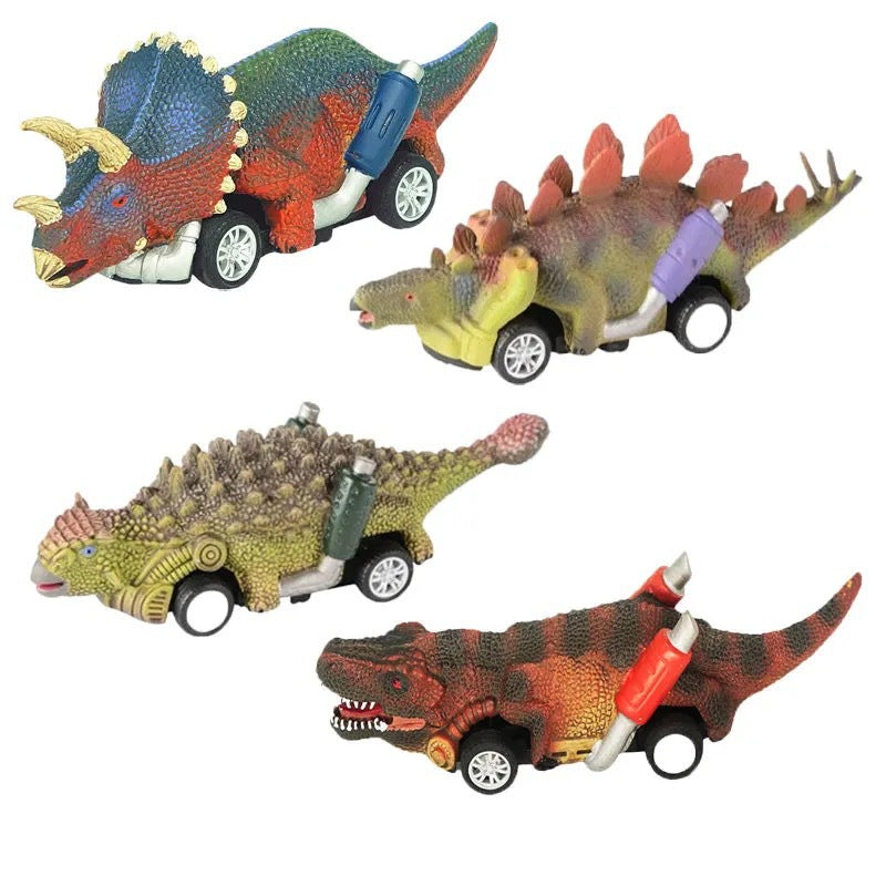 The New Dinosaur Back To The Car Four-Wheeled Dinosaur Model Car Small Racing Dinosaur Toys Children's Educational Toys