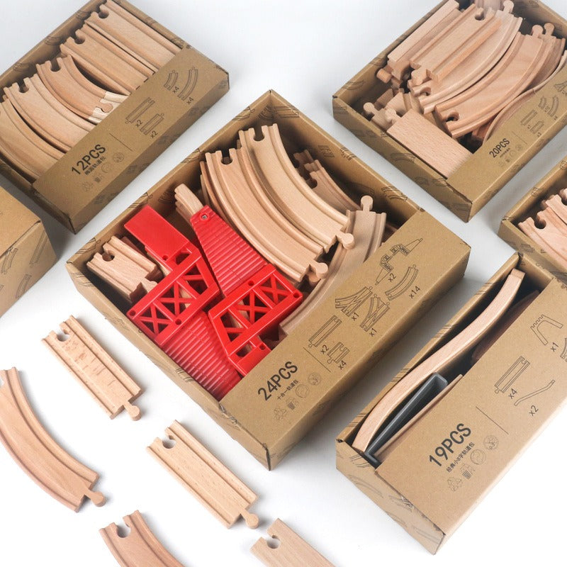 Wooden Train Track Set Toy Early Educational Railway Tracks Accessories Montessori Traffic Wooden Toys for Kids