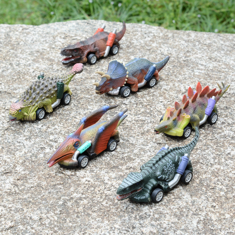 The New Dinosaur Back To The Car Four-Wheeled Dinosaur Model Car Small Racing Dinosaur Toys Children's Educational Toys