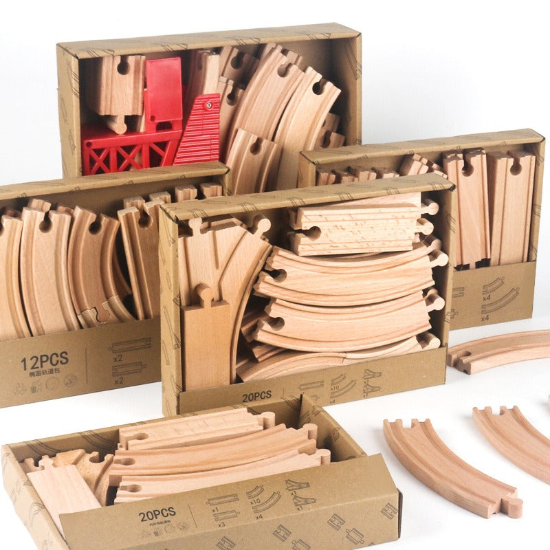 Wooden Train Track Set Toy Early Educational Railway Tracks Accessories Montessori Traffic Wooden Toys for Kids