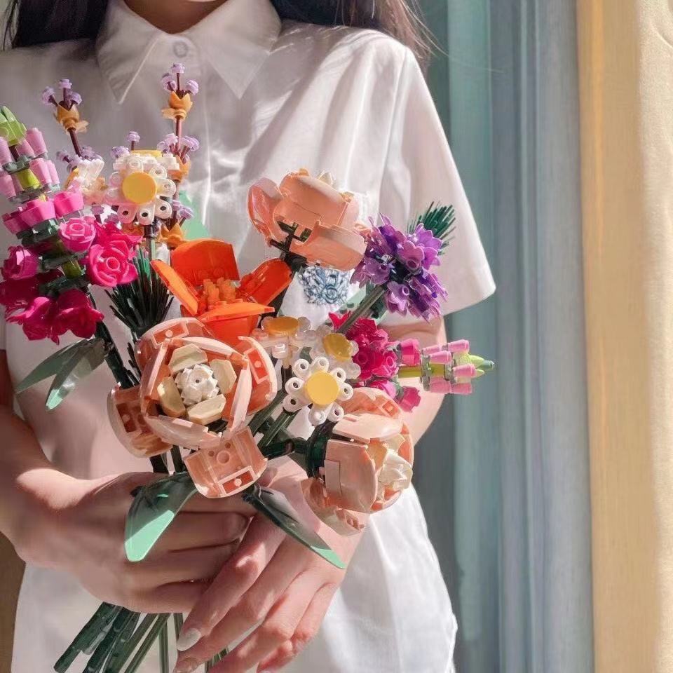 Lego Bouquet Flowers Roses Ornaments Flower Arrangements Children's Building Blocks Girls Assembled Toys Gifts
