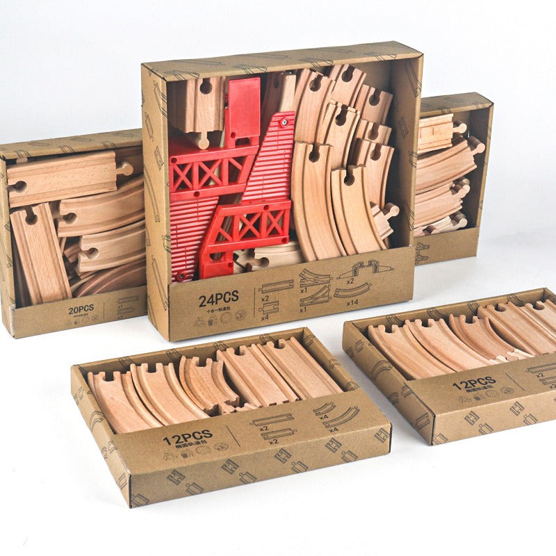 Wooden Train Track Set Toy Early Educational Railway Tracks Accessories Montessori Traffic Wooden Toys for Kids